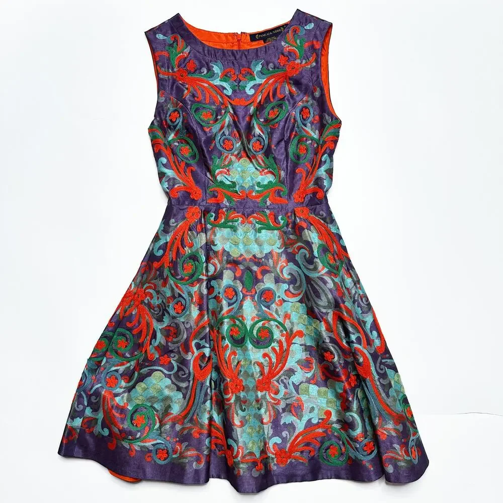 Anthropologie Pankaj & Nidhi Octave Floral Embroidered Applique Mini Dress 0 - Picture 4 of 15